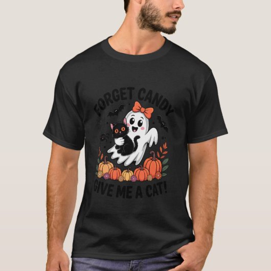 幽霊が黒猫を持つ花柄の忘れられないキャンディをください Tシャツ (正面)