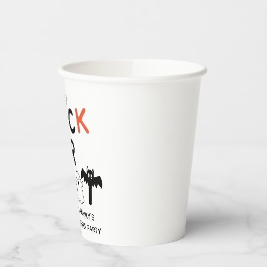 幽霊こうもりカボチャかわいいトリックまたはトリートハロウィーン 紙コップ (左)