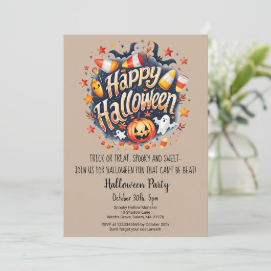 幽霊こうもりトリートカボンプキンハローウィンパーティ 招待状 (スタンド正面)