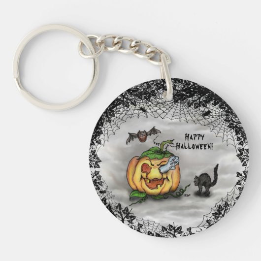 幽霊こうもりネコハッピーハローウィン! キーホルダー (正面)