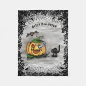 幽霊こうもりネコハッピーハローウィン! フリースブランケット (正面)