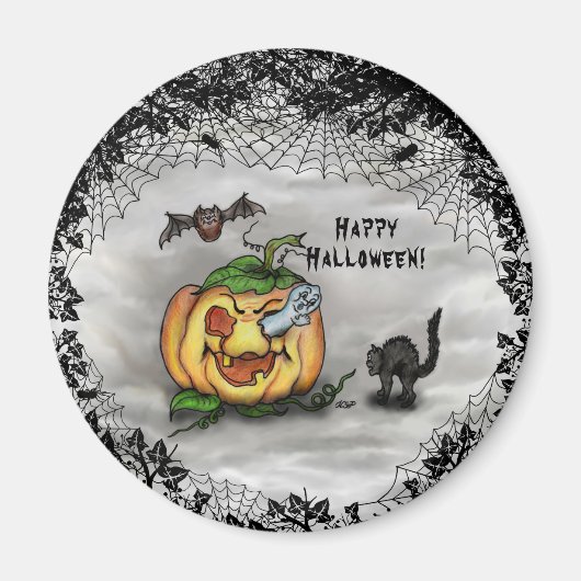 幽霊こうもりネコハッピーハローウィン! マグネット (正面)