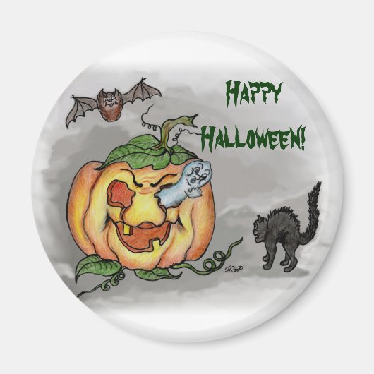 幽霊こうもりネコハッピーハローウィン! マグネット (正面)