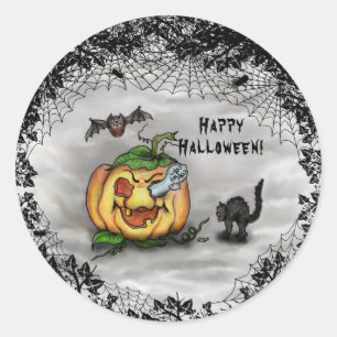 幽霊こうもりネコハッピーハローウィン! ラウンドシール