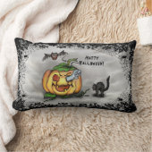 幽霊こうもりネコハッピーハローウィン! ランバークッション (ブランケット)