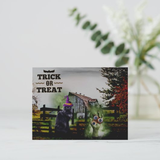 *~*幽霊たちは手で目を黒猫ハロウィン ポストカード (スタンド正面)