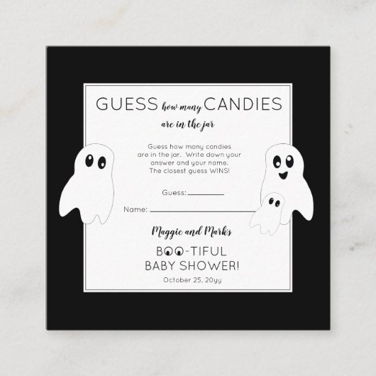 幽霊たちベビーシャワーJarゲームでキャンディーを推測 エンクロージャーカード (正面)