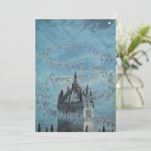 幽霊たち飛んでいるアのまわりにチャーチタワーハロウィーン 招待状 (スタンド正面)