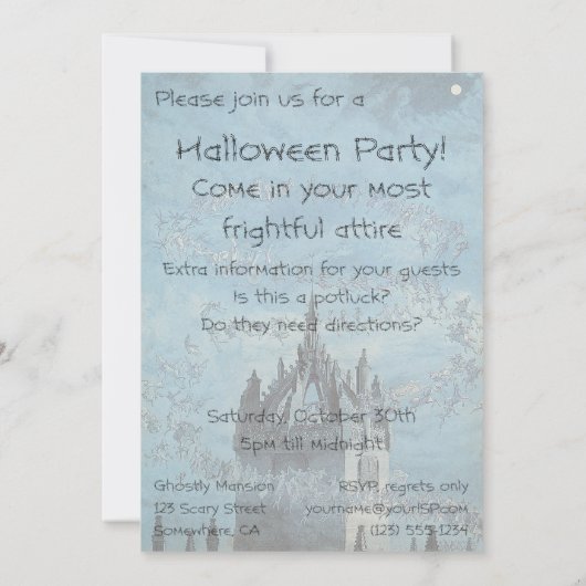 幽霊たち飛んでいるアのまわりにチャーチタワーハロウィーン 招待状 (裏面)