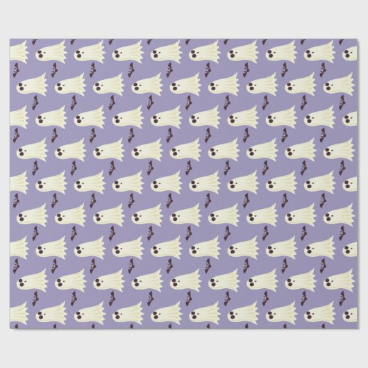 幽霊たち&こうもりス薄紫ハロウィーン ラッピングペーパー (フラット)