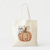 幽霊とお洒落フローラパンプキンピークハロウィーン トートバッグ (正面)