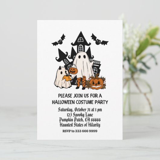 幽霊とこうもりキッズハロウィーンの衣装パーティー 招待状 (スタンド正面)