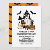 幽霊とこうもりキッズハロウィーンの衣装パーティー 招待状 (正面/裏面)