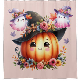 幽霊とカボチャのハロウィンデザイン シャワーカーテン