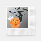 幽霊とカボチャのハロウィンナイト 縁ありカクテルナプキン (正面)
