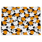 幽霊とカボチャのハロウィンパターン ラージペーパーバッグ (正面)