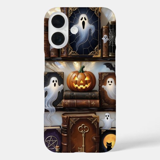 幽霊とカボチャの本棚デザイン iPhoneケース Case-Mate iPhoneケース (裏面)
