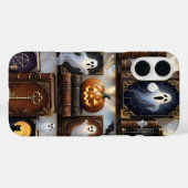 幽霊とカボチャの本棚デザイン iPhoneケース Case-Mate iPhoneケース (裏面 (横))