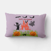 幽霊とカラスが不気味な屋敷の上を舞う ランバークッション (裏面)