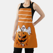 幽霊とクモが描かれたハロウィンのカボチャデザイン エプロン (インサイチュ)