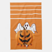 幽霊とクモのハロウィンカボチャデザイン キッチンタオル (縦)