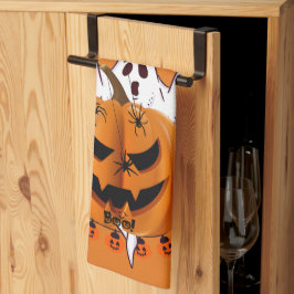 幽霊とクモのハロウィンカボチャデザイン キッチンタオル