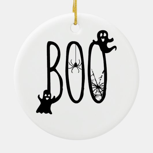 幽霊とクモのハロウィーン "Boo" オーナメント (裏面)