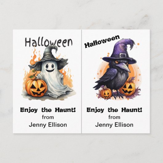幽霊とクロウスクールパーティーハロウィンカード ポストカード (正面)