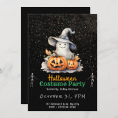 幽霊とグレーウィッチハットブラックハロウィーン 招待状 (正面/裏面)
