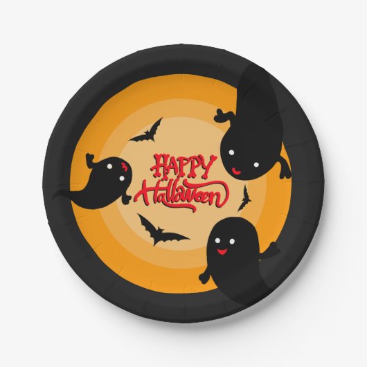 幽霊とコウモリのハロウィン紙皿 ペーパープレート (正面)