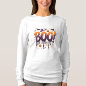 幽霊とコウモリのハロウィン ドリッピングレター BOO Tシャツ (正面)
