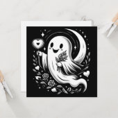 幽霊とハートとバラかわいいバレンタ不気味イン カード (正面/裏面インサイチュ)