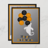 幽霊とバルーンのハローウィンパーティ招待状 招待状 (正面/裏面)