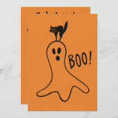 幽霊とブラックキャットハローウィンパーティオ不気味レンジ 招待状 (正面/裏面)