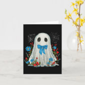 幽霊とブルーボウコケットと花ハロウィーン カード (黄色い花)