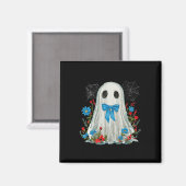 幽霊とブルーボウコケットと花ハロウィーン マグネット (正面/裏面)