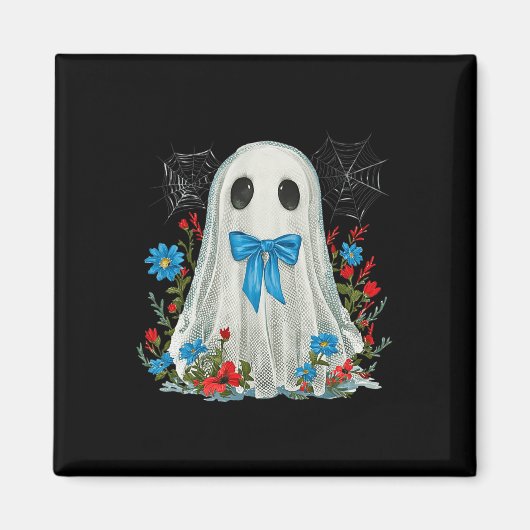 幽霊とブルーボウコケットと花ハロウィーン マグネット (正面)