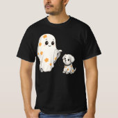 幽霊と子犬のハロウィーン – 一致する幽霊の衣装 Tシャツ (正面)