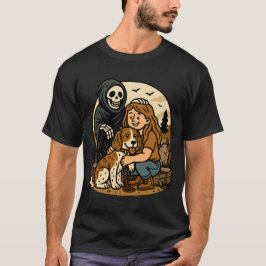 幽霊と少女と犬のスケルトンアート Tシャツ