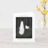 幽霊と幽霊猫かわいいおもしろいハッピーバースデー カード (黄色い花)