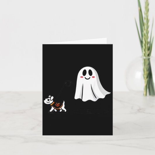 幽霊と散歩する犬のハロウィン カード (正面)