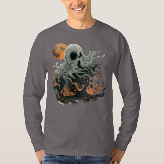 幽霊と月のグラフィックTシャツ Tシャツ (正面)