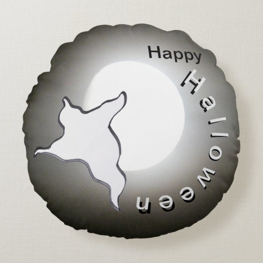 幽霊と月の顧客。ハッピーハローウィン円枕 ラウンドクッション (正面)