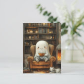 幽霊と猫と一緒に図書館 ポストカード (スタンド正面)
