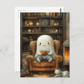 幽霊と猫と一緒に図書館 ポストカード (正面/裏面)