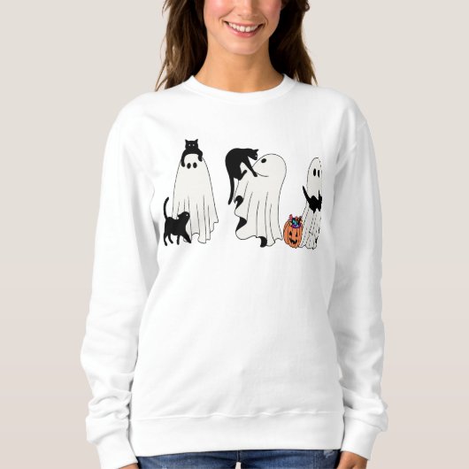 幽霊と猫のTシャツ ハロウィーン 幽霊猫 シャツ (正面)