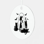 幽霊と猫ハロウィンツリーオーナメント メタルオーナメント (正面左)