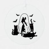 幽霊と猫ハロウィンツリーオーナメント メタルオーナメント (正面)