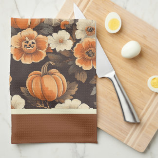 幽霊と花のビンテージハロウィン キッチンタオル