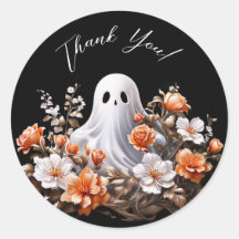 幽霊と花ハロウィンサンキューステッカー